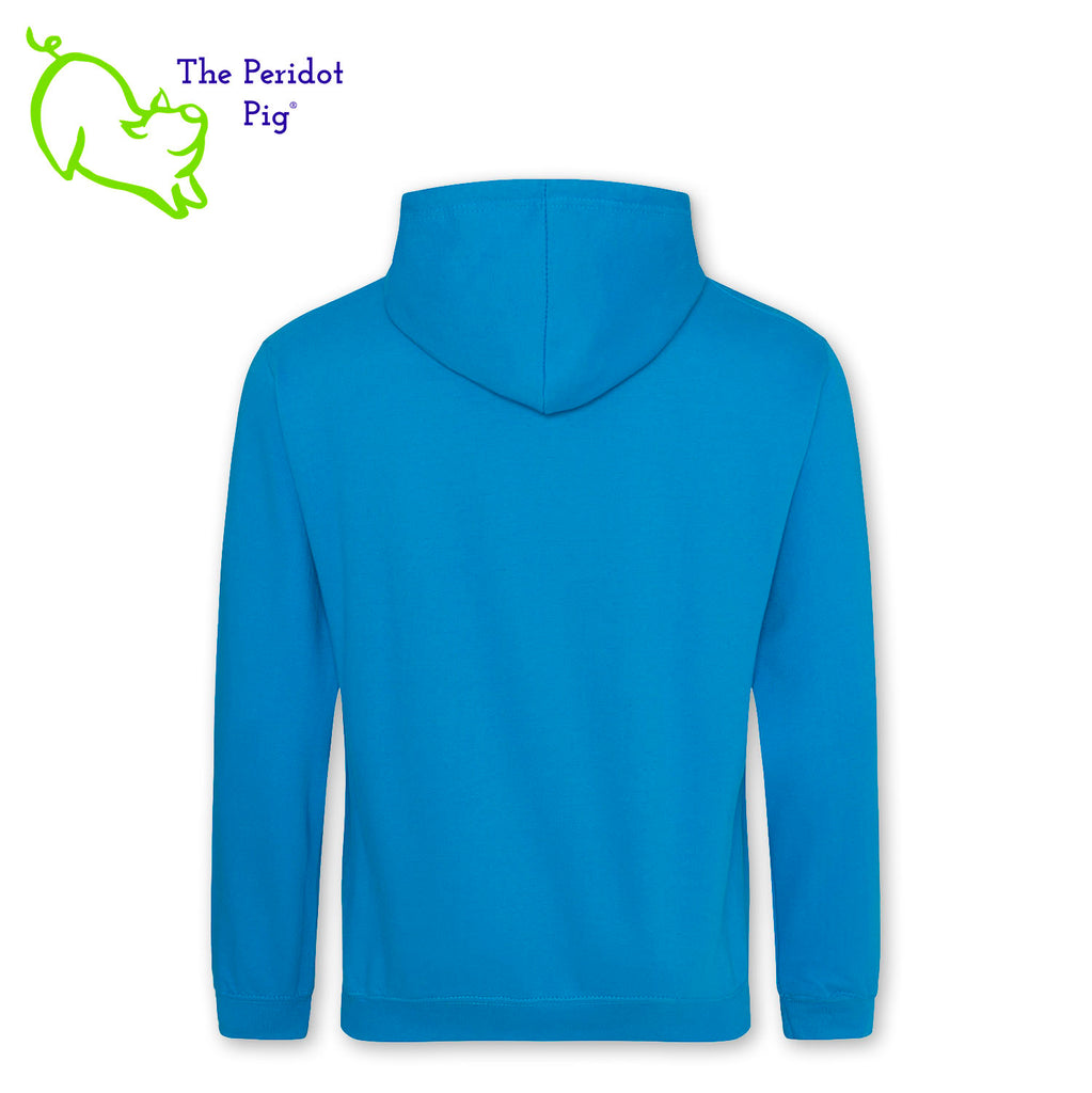 These hoodies are now available to celebrate November being National Diabetes Month. Here's a medium-weight comfy pullover hoodie featuring the word "Warrior" and the Diabetes Type 1 ribbon on the front. The image is crafted in dark blue holographic vinyl with silver and light blue glitter as well. The turquoise version has a gray contrasting hood interior and gray strings. Back view shown in Turquoise.