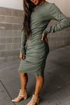 Long Sleeves Ruched Fitted Stretchy Midi Dress