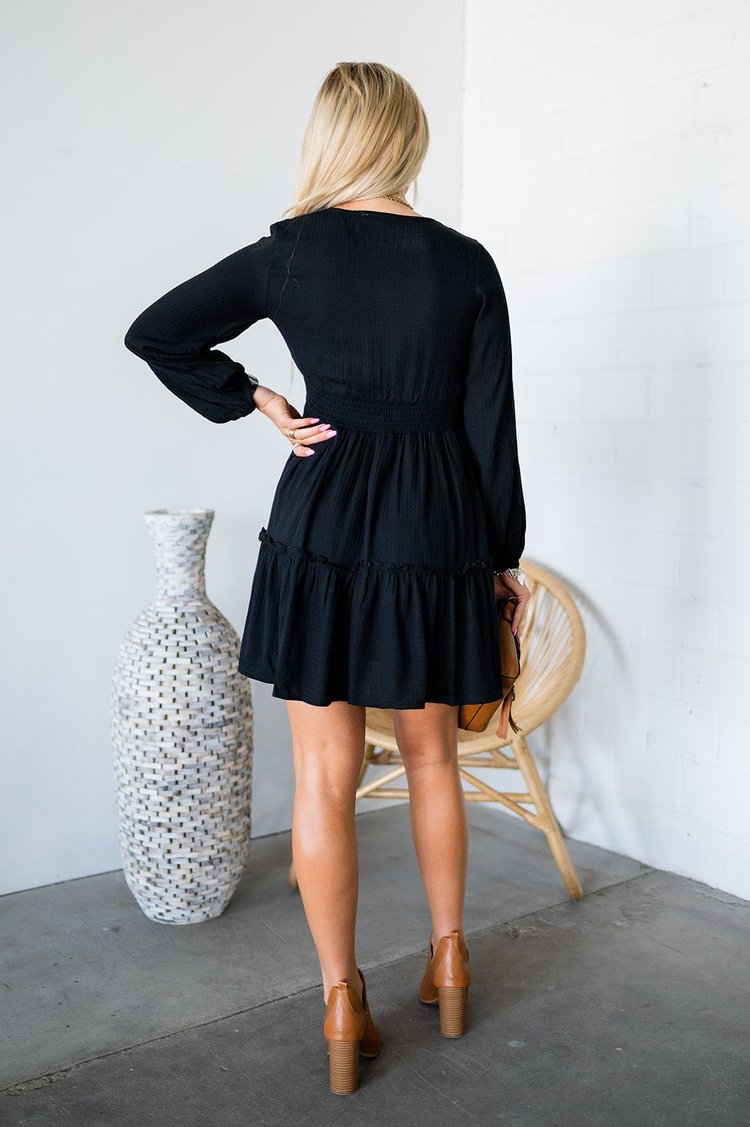 Arya Ruffle Mini Dress - Black