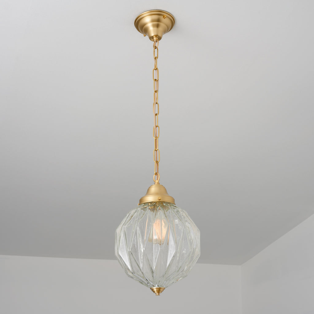 Vintage Pendant Light with Cut Glass Globe, Small Gold Hanging Pendant –  Peoria Architectural Salvage