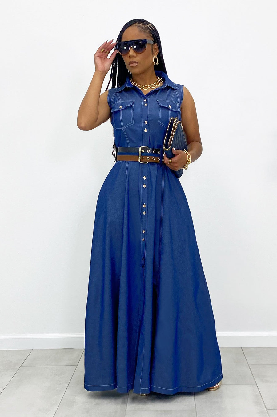 denim button down maxi dress