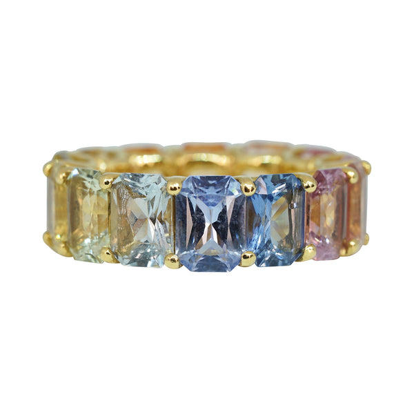 PAVE DIAMOND RAINBOW SAPPHIRE SPIKE SPINNER RING