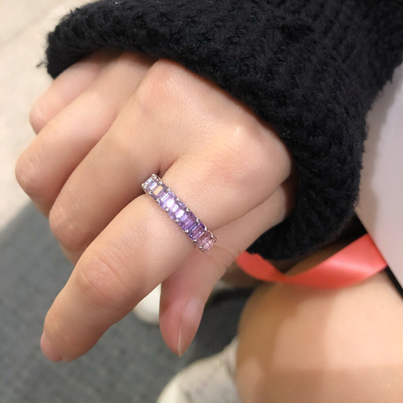 Signature Mini Rainbow Sapphire Emerald Cut Eternity Ring