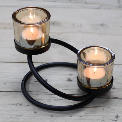 Centrepiece Iron Votive Candle Holder - 2 Cup Double Step