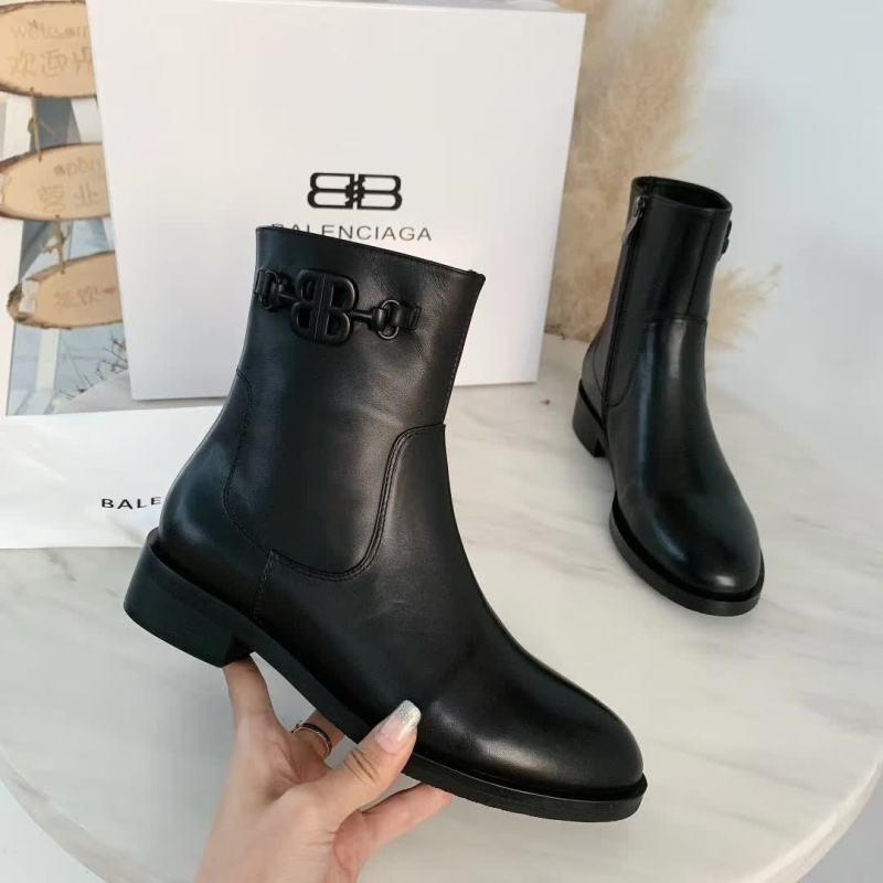 balenciaga hot Trending Women's Black Leather Side Zip Lace-up Ankle Boots Shoes High Boots