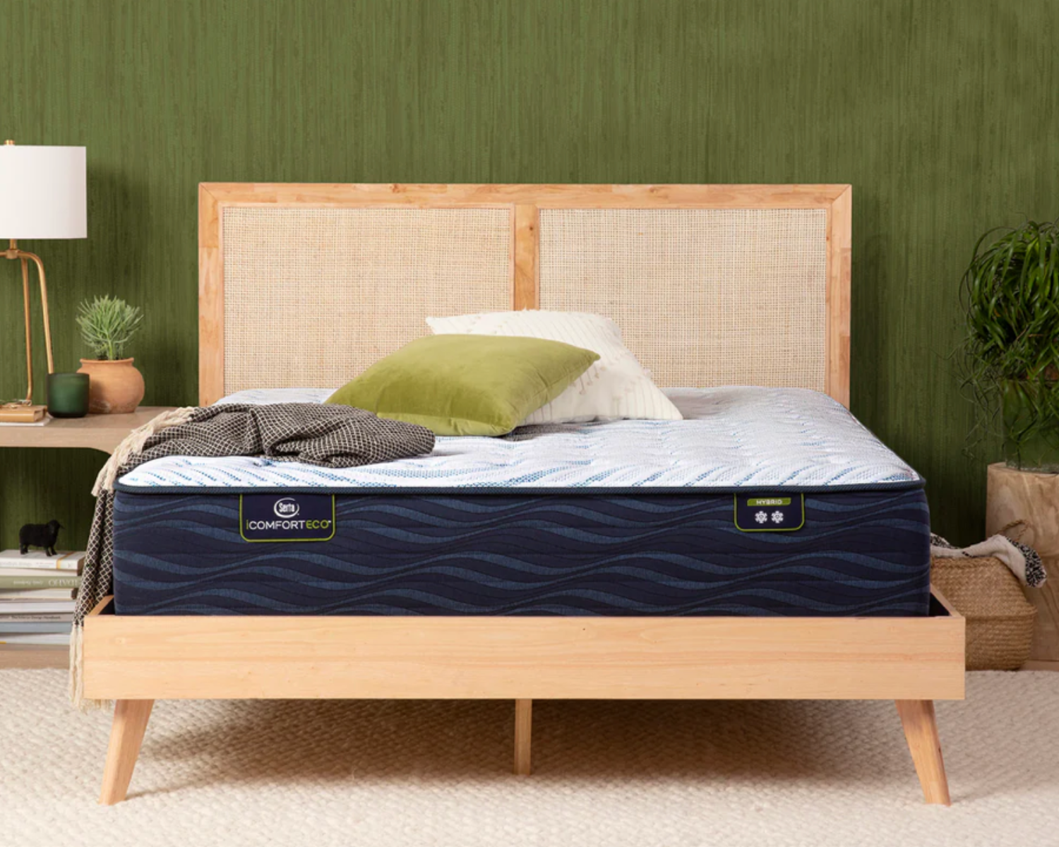 Head-on view of a bedroom with a Serta Pillow Top Mattress.
