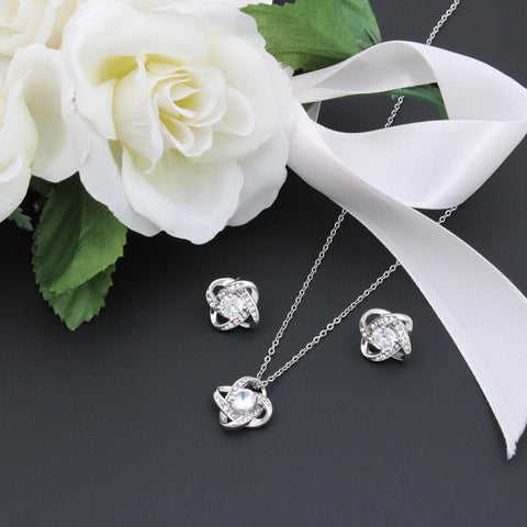 Love Knot Necklace and Earrings for Bonus Daughter | Custom Heart Design