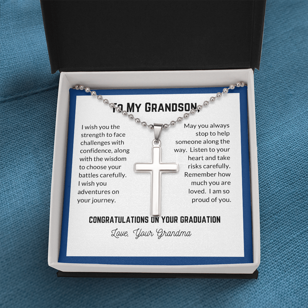 Graduation Cross Necklace for Grandson, from Grandma