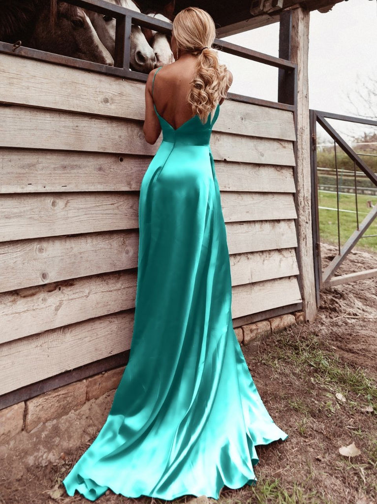 Tina Holly Couture TE001 Emerald Green Satin Lace Up Back Formal Dress
