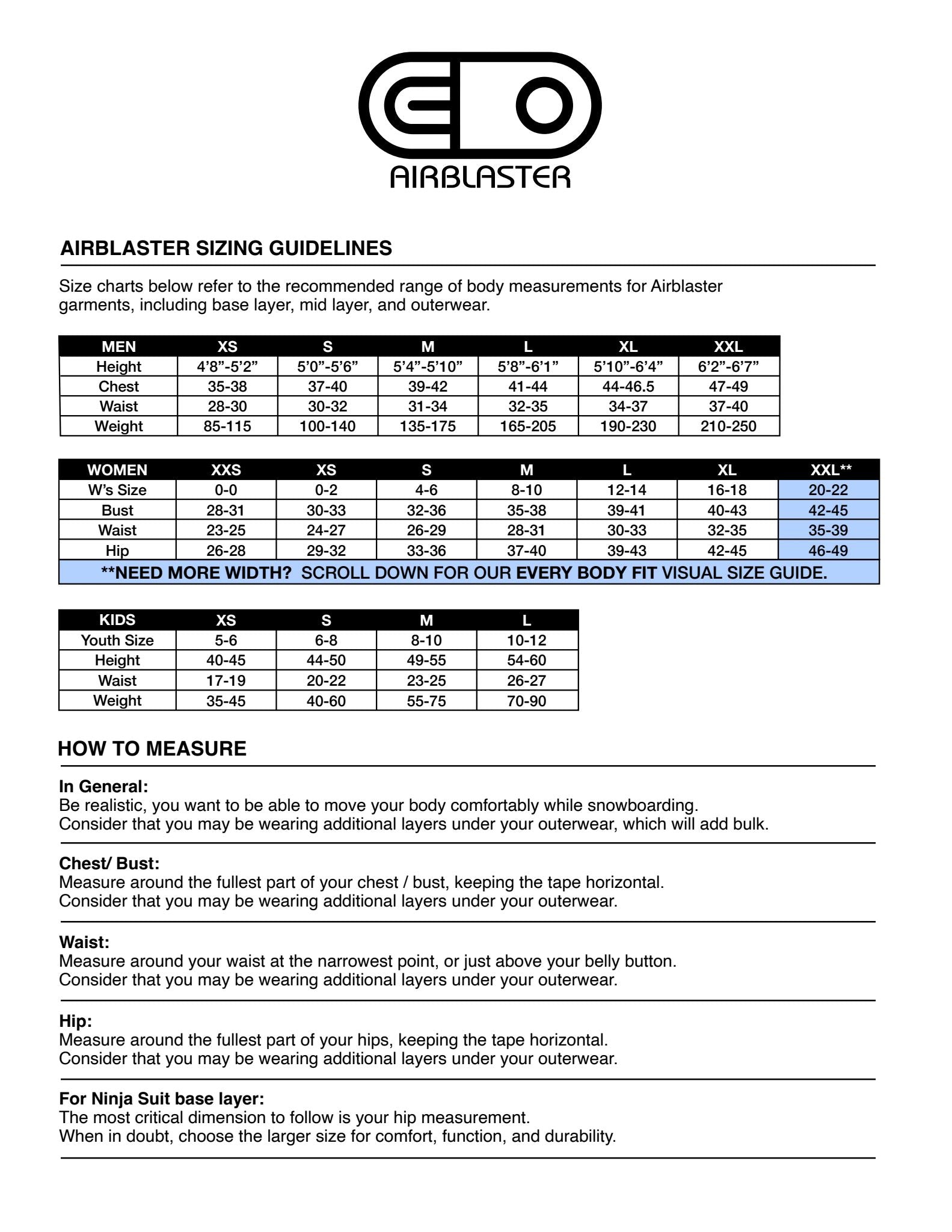 Sizing Specs –