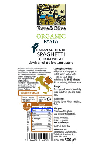 Organic Italian Pasta Durum Wheat Torre & Olive