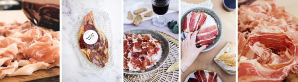 slices of cured ham on a plate, jamon in package