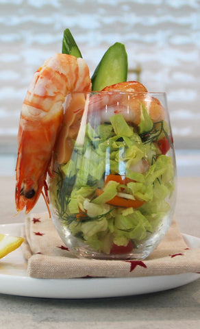 prawn and salad in a glas  on a plate