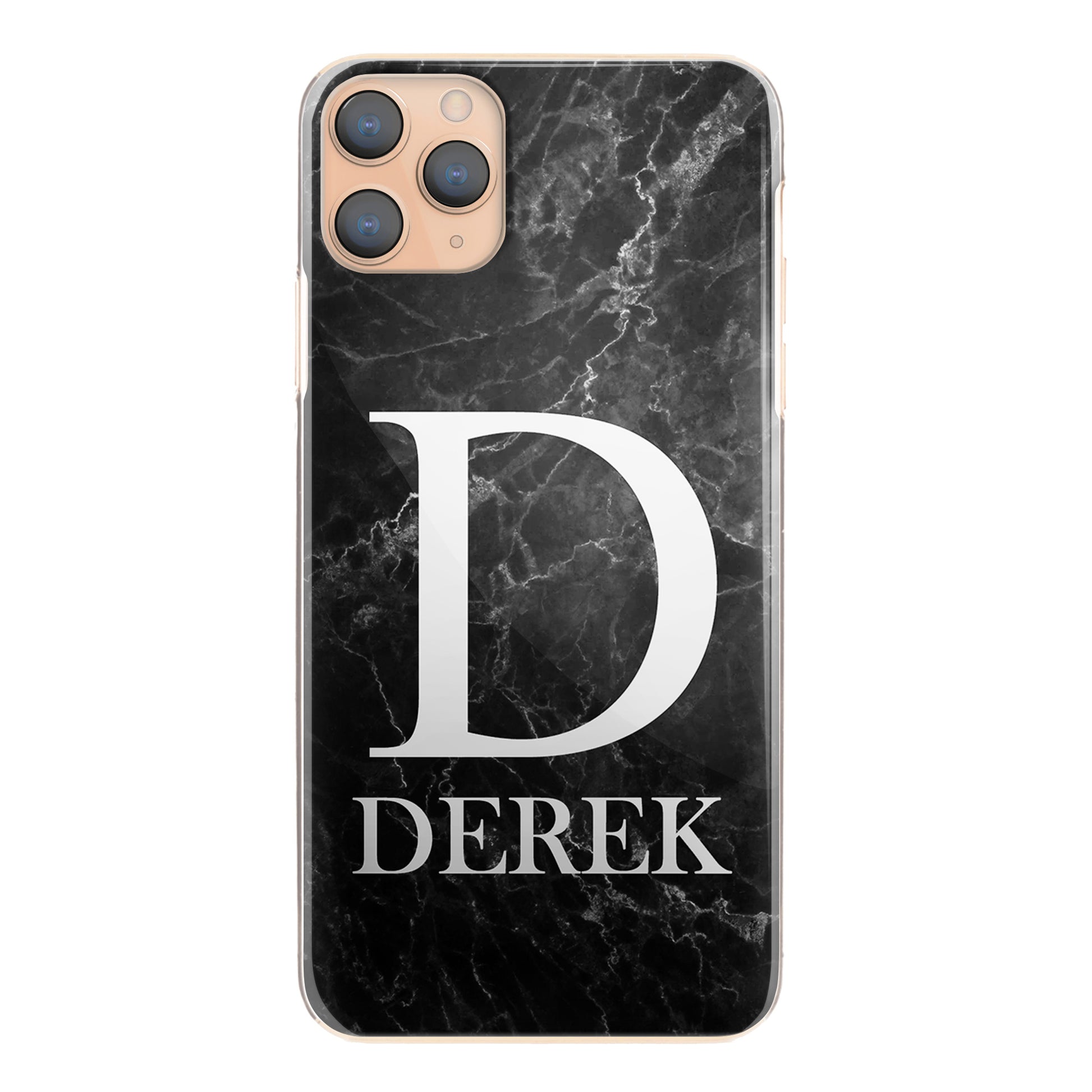 Personalised LG Phone Hard Case with Traditional Monogram and Text on Black Marble