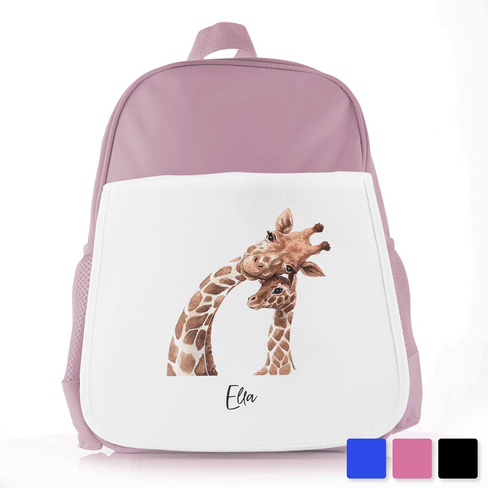 Personalised School Bag/Rucksack with Welcoming Text and Relaxing Mum and Baby Giraffes