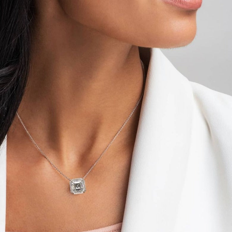 14K Gold Asscher cut .75 ctw Diamond Mosaic necklace 4 carat look – Jewelry  by Artwark