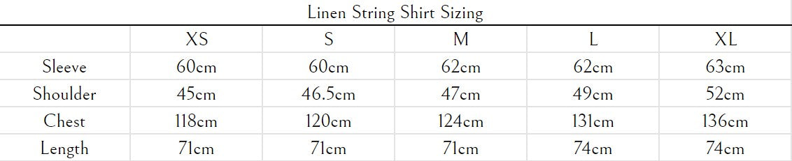 Linen String Shirt Sizing
