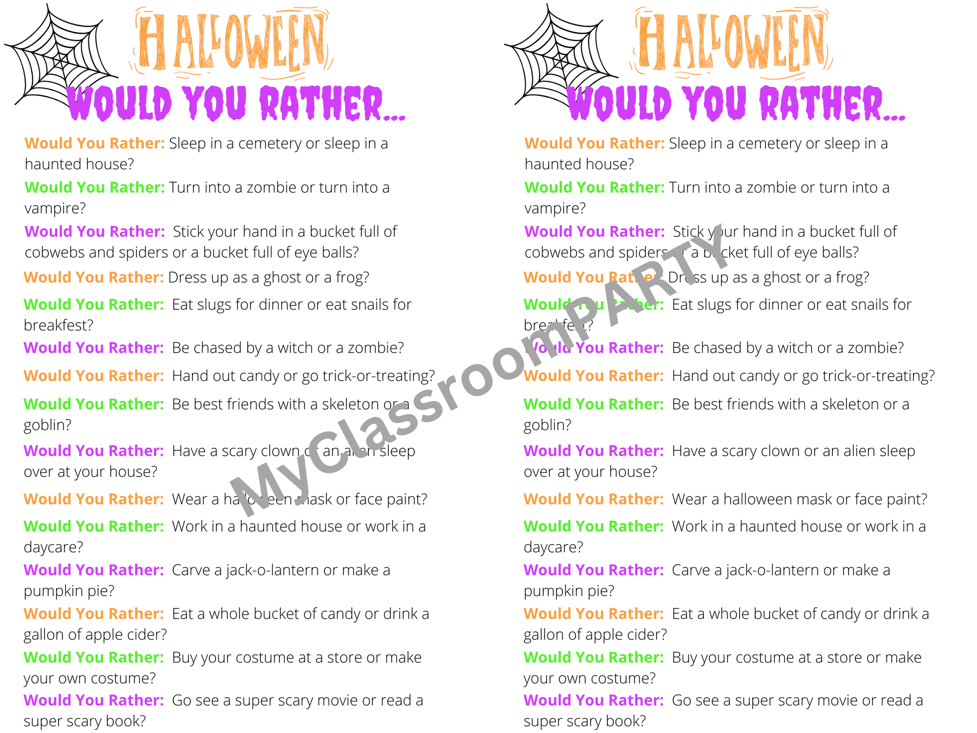 Printable summer would you rather questions for kids - Chevron Lemon