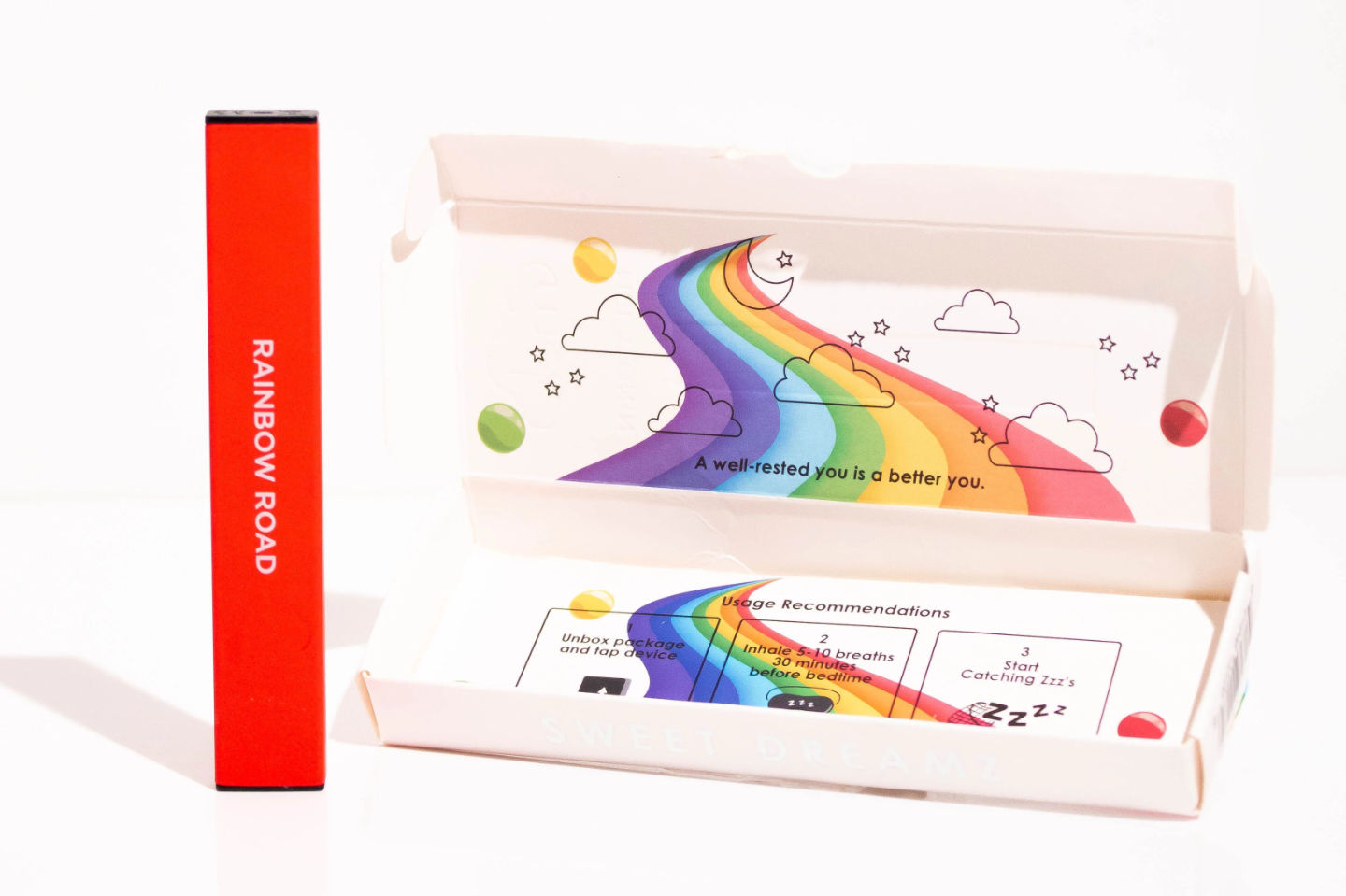 Box of MELO Air melatonin vape in Rainbow Road flavor