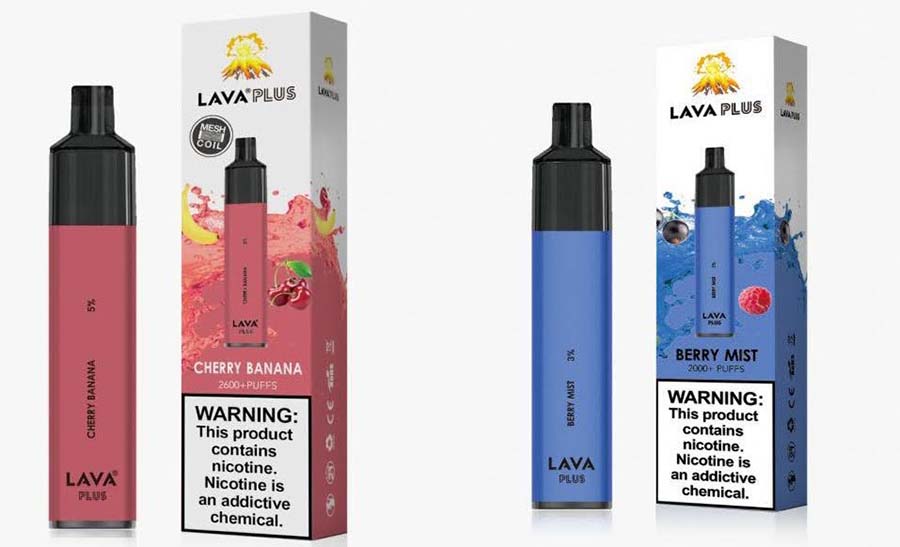 A pair of LavaPlus non nicotine vapes.