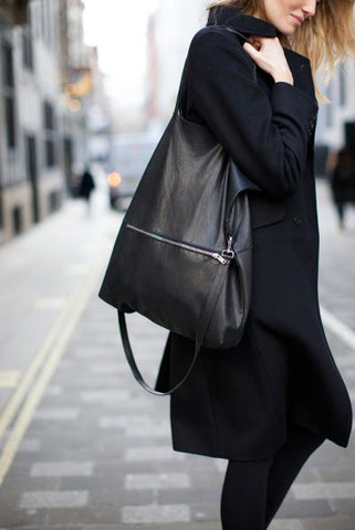 Black Leather-Look Large Tote Bag