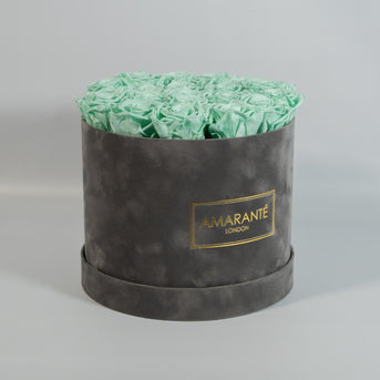 round big rose box (suede) with gorgeous green infinity roses