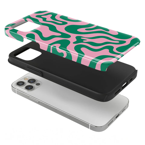 Phone case - green pink pattern