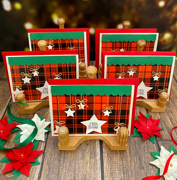 Red Plaid Christmas Cards Pack of 5 - Starry Night