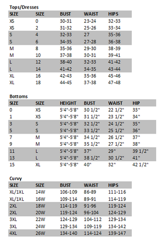 N Me Size Chart