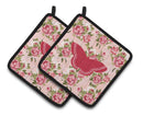 Butterfly Shabby Chic Pink Roses  Pair Of Pot Holders - Bb1032-rs-pk-pthd