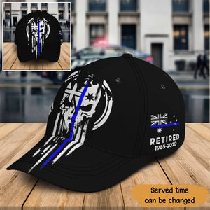 Personalized Australian Law Enforcement Thin Blue Line Skull Black Cap Printed QTKH24315 - Vimareo