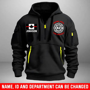 Personalized Canada Firefighter Flag Custom Name & Department Quarter Zip Hoodie 2D Printed HN24958 - Vimareo