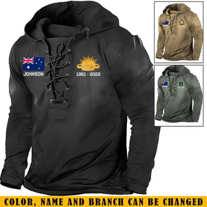 Personalized Australian Veteran Logo Custom Name & Time Lace-up Long Sleeves Hoodie 3D Printed LVA241256 - Vimareo