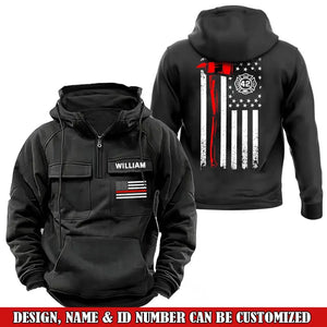Personalized US Firefighter Logo US Flag Custom Name & ID American Retro Hooded Sweatshirt Printed VQ241429 - Vimareo