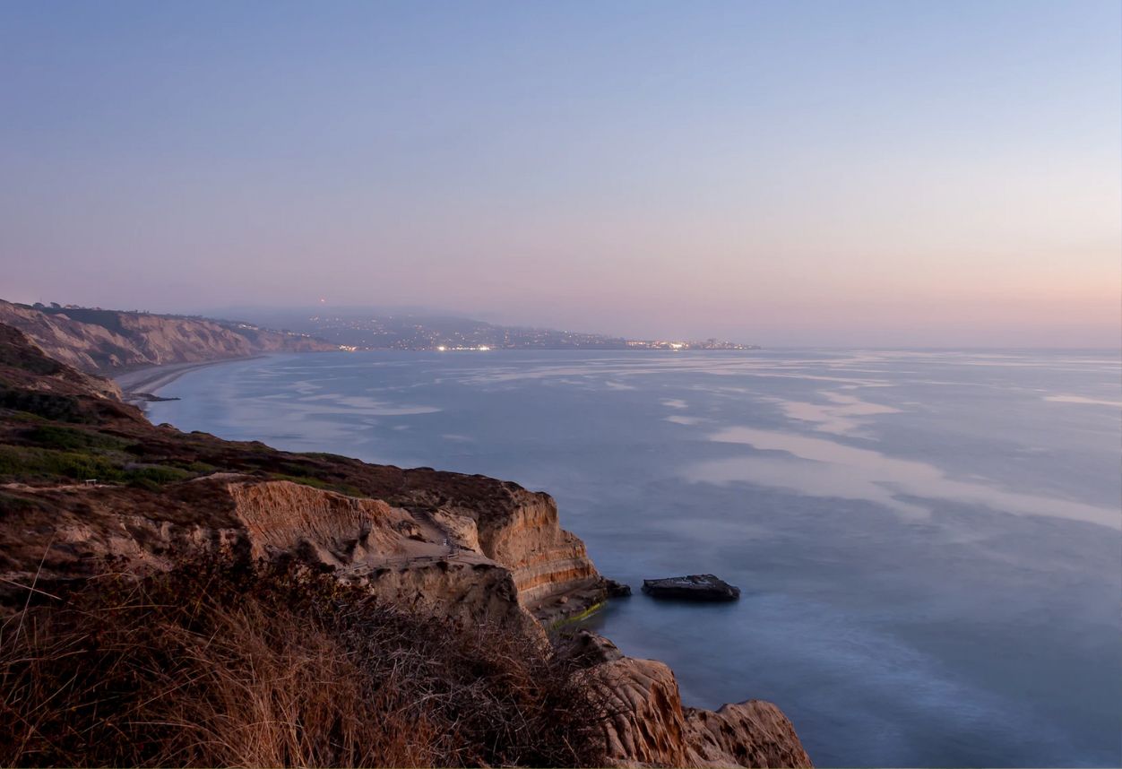 Light blue sky at sunset time in Torrey Pines San Diego