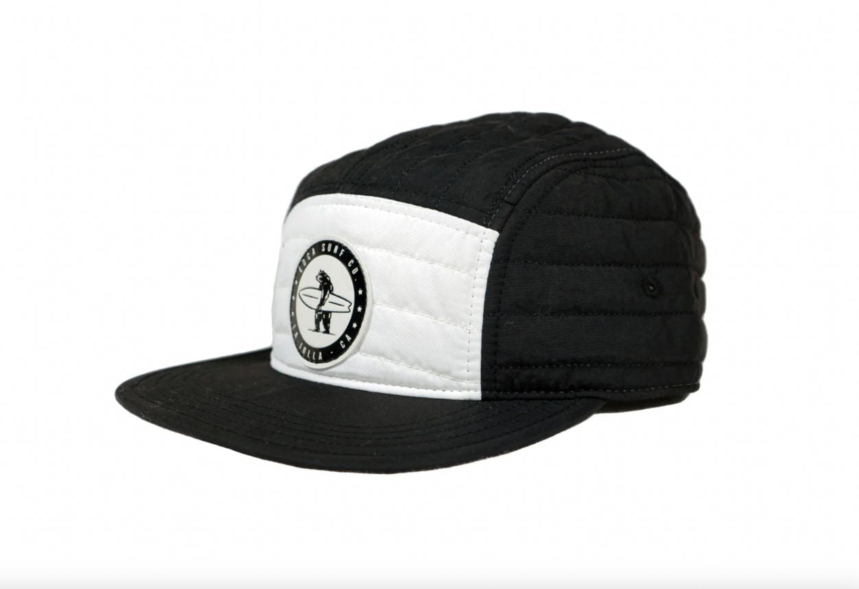 Black and white 5 panel camper hat from everyday California