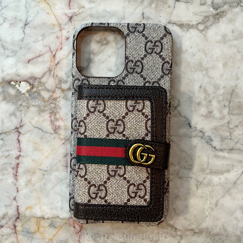 Brown monogram iPhone case with card holder – Handcrafts and Gifts