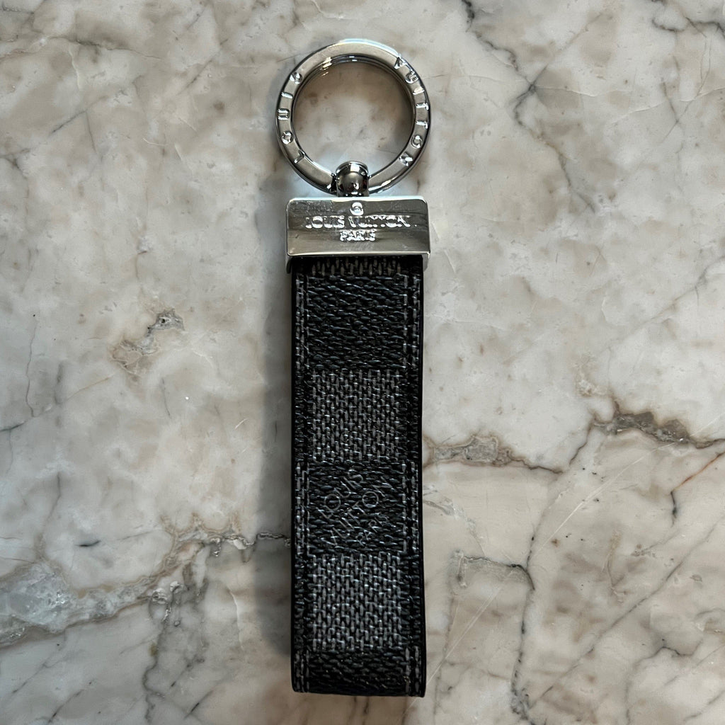 Black Emboss LV Leather Keychain