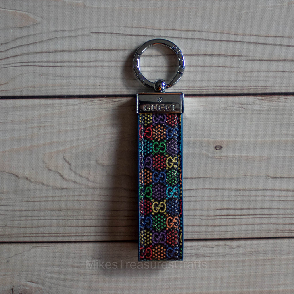 White Multicolor Monogram Leather Keychain – MikesTreasuresCrafts