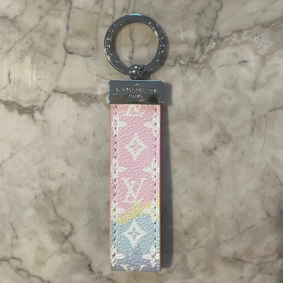 White Multicolor Monogram Leather Keychain