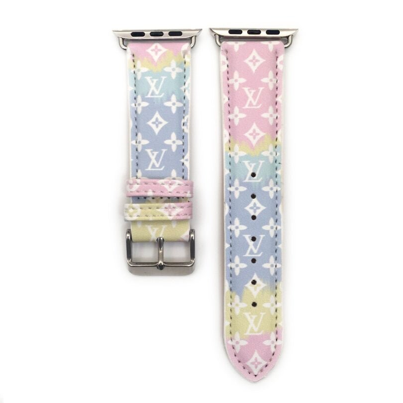 Louis Vuitton Apple Watch Band LV Multicolor Print White Leather Series 7