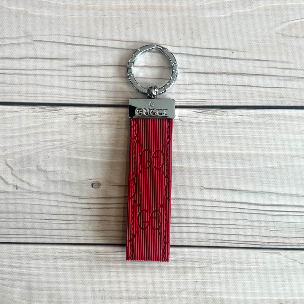 Black Emboss LV Leather Keychain