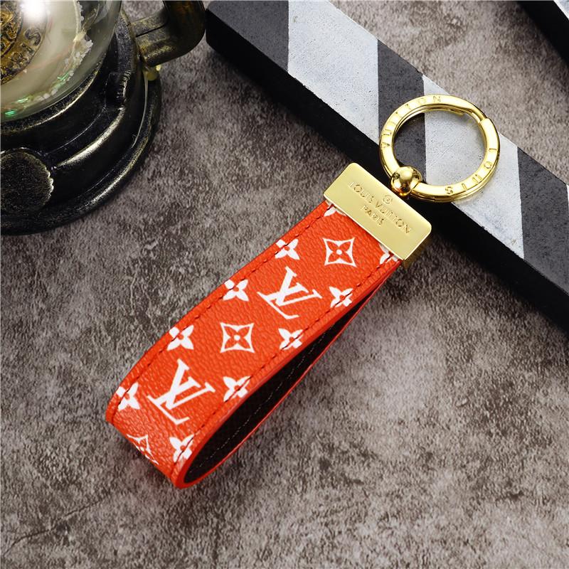 Orange Emboss LV Leather Keychain