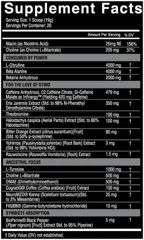 Image of the Symbiote Extreme Pre-workout ingredient label.