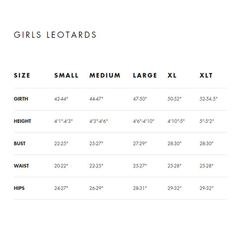 AinslieWear Girls Leotards Size Guide
