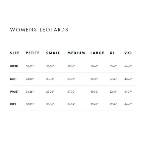 AinslieWear Women Leotards Size Guide