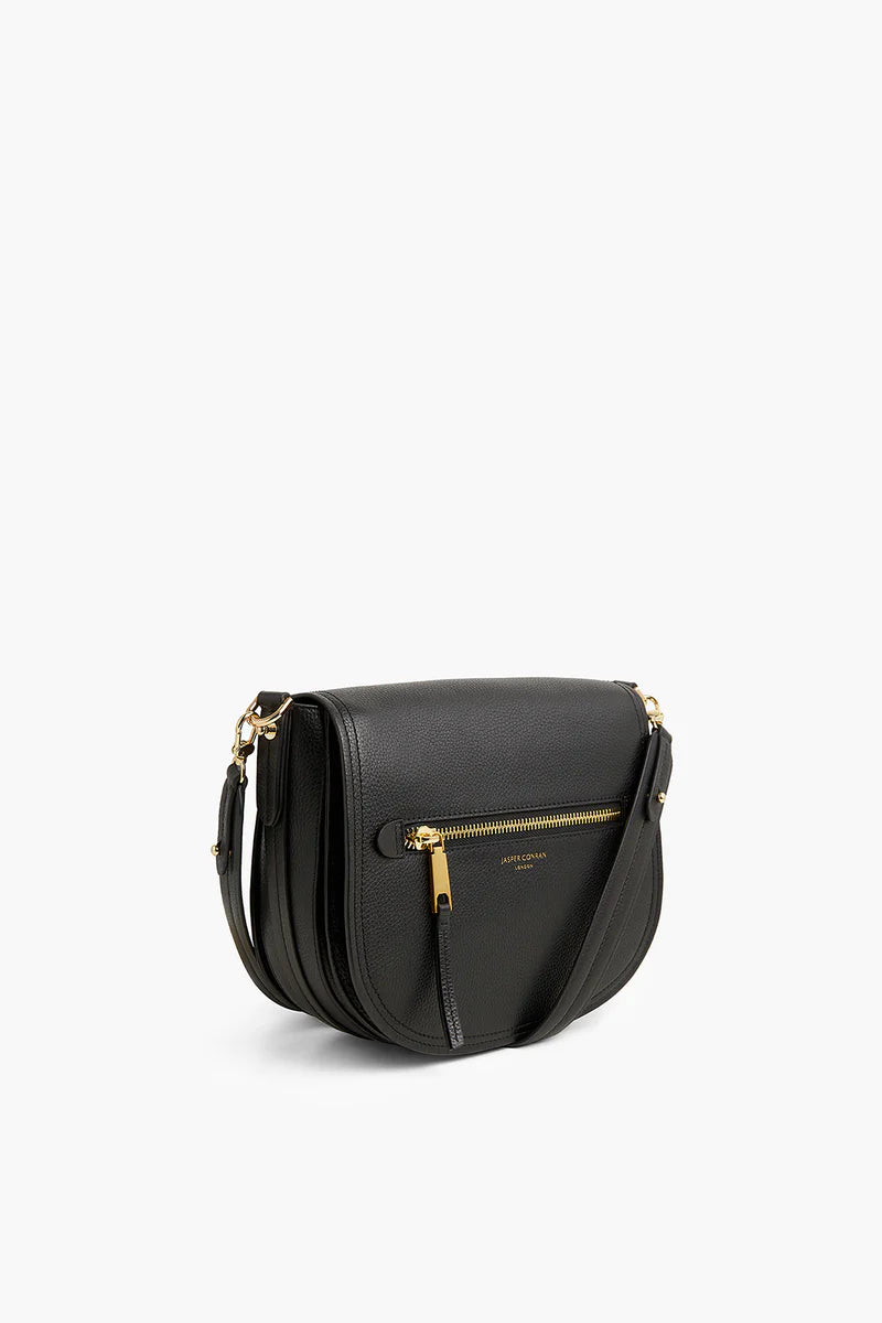 Ada Leather Saddle Bag in Black (side view)