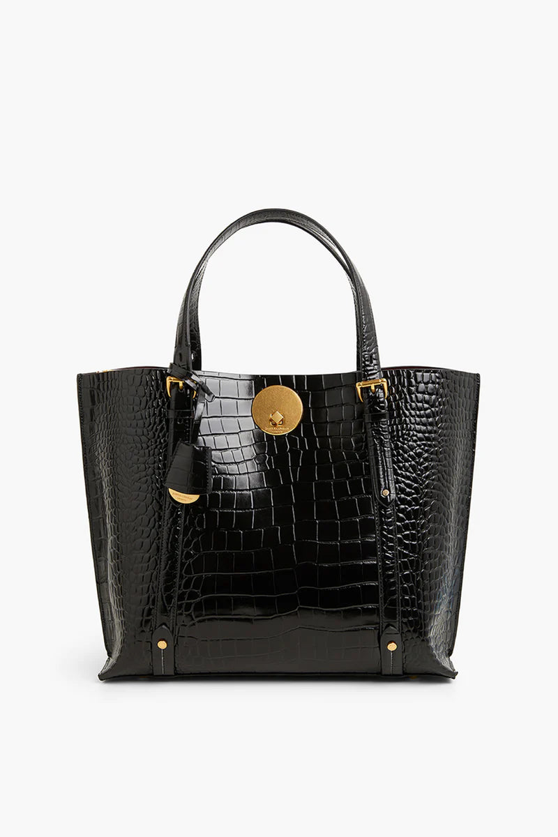 Alexis Leather Croc Grab Tote Bag in Black