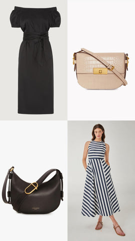 Black and white dresses and bags