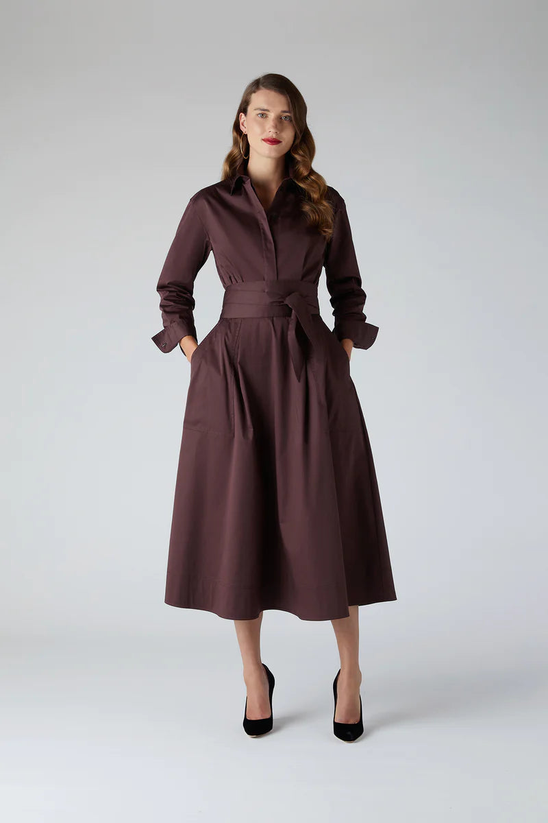 Brown Blythe full skirt shirt dress